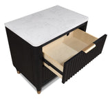 1pc Contemporary 2-Drawer Black Nightstand White Top Metal Knobs Modern Design Wooden Bedroom B011P240937