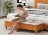 50.8-inch Multi-Functional Ottoman Bench-Solid Rubberwood Bed End Bench with Linen Seat, W1716P409897