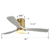 ZNTS 52 Inch Decorative LED Ceiling Fan With Dimmable LED Light 6 Speed Remote 3 Solid Wood Blades W934102584