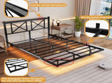 Full Size Floating Bed Frame with Headboard and Storage, Full Size Platform Bed Frame with USB W840P383353