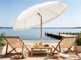6ft Boho Patio with Tassels, Beech Wood Pole & Fiberglass Ribs, Push-Button Tilt Outdoor 12881833