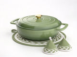 7.5-Quart Cast Iron Enamel Pot Includes Two Cloth Mitts and a Cloth Trivet 93186902