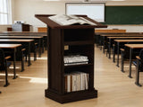 Wood Podium Stand, 44" Tall Wooden Lectern with Mic Stand Space, sliding shelf with cup holder and W1120P330144