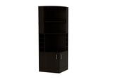Corner bar cabinet 71" H, with two shelves at the top, 1 glass holder, 8 exterior bottle racks, 1 B097132993