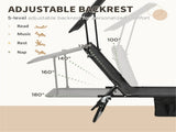 Black Set of 2 Outdoor Lounge Chairs Reclining Back, Steel Frame with Side Pocket for Poolside 12150386