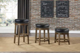 Round Swivel Stool Set of 2, Black Faux Leather 360-degree Swivel Seat Nailhead Trim Solid Wood B011P201185