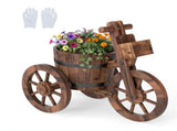 Carbonized Fir Wood 3-Wheel Planter Cart, Drainage Hole Storage Box Vintage Farmhouse Planter 86593785