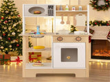 Kids Wooden Play Kitchen with 13 Accessories, Pretend Cooking Set with Chalkboard for 3, White 68389414