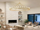 63.8 INCH 36-Light Extra Large Wagon Wheel Chandelier, Gold Farmhouse Round Wheel Chandelier Light W5008P543830