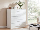 5-Drawer Particleboard Chest with Melamine Finish Drawer Dresser 26*13*39in White 08147330
