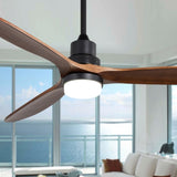 ZNTS 60 Inch Ceiling Fan With Lights 3 Solid Wood Fan Blade Noiseless Reversible Motor Remote Control KBS-6003