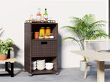 Mix Brown PE Rattan Outdoor Storage Cabinet, 3-Shelf with Removable Drawer & Lockable Wheels 16914318