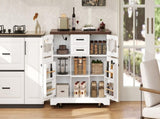 K&K 54.9" Kitchen Island with Drop Leaf, Power Outlet, Kitchen Storage Cart with 4 Door Shelves, N707P300277W