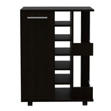 Bar Cart, Two External Shelves, Four Casters, Six Built-in Wine Rack, Single Door Cabinet -Black B20091824