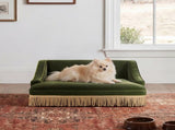 Duchess 33" Medium Princess Pet Bed Sofa with Fringe Skirt, Olive Green Performance Velvet B2719P479031