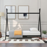 House Bed Tent Bed Frame Twin Size Metal Floor Play House Bed with Slat for Kids Girls Boys , No Box WF286773AAB