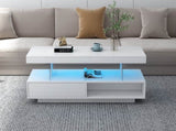 VIBE HAUS LED Coffee Table with Storage, Modern Center Table with 2 Drawers and Display Shelves, WF307038AAK