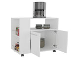 White Kitchen Cart with Microwave Shelf and Open Storage B062P290274