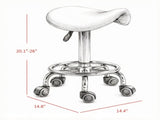 White PU Leather Saddle Rolling Stool Adjustable Height with Wheels for Massage, Spa, Beauty 52009799