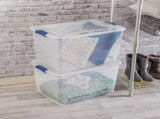 (4 pack) 66 Quart Large Latching Storage Bin, Clear Plastic Storage Container with Latch Lid, Blue 16282391