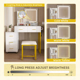 Makeup Vanity with LED Lights&3 Color and Power Outlet Makeup Vanity Table with 5 Drawers with W509P293822