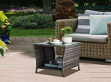 Outdoor Patio Wicker Side Table, Square End Table Bistro Coffee Table with Glass Top Storage Shelf 69794453