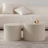Beige Nesting Coffee Table Set of 2 Modern Drum Side Table End Table Wave Stripe Round Coffee Table W3081P254991