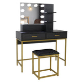 ZNTS Large Vanity Set with 10 LED Bulbs, Makeup Table with Cushioned Stool, 3 Storage Shelves 2 Drawers, 57821782