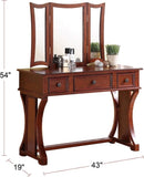 Unique Modern Bedroom Vanity Set w Stool Foldable Mirror Drawers Cherry Color MDF Veneer 1pc Vanity B011111842