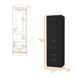 Black 2-Door 2-Drawer Wardrobe B062P205245