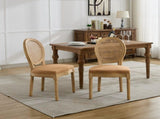 French Style Solid Wood Frame Antique Painting Linen Fabric Rattan Back Dining Chair,Faux Cane W1143P540086