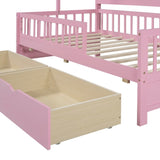 ZNTS Wooden Twin Size House Bed with 2 Drawers,Kids Bed with Storage Shelf, Pink WF308872AAH