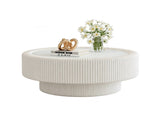 31.5" Fluted Round Storage Table - Tempered Glass Top & Premium Leather Wrapped, Modern White W3158P450848