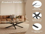 Oval Coffee Table with Tempered Glass Top and Black Metal Legs, Modern Side Table and 40327571