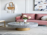 35x35x16" Unique Gray Black Ivory Capiz Coffee Table with Gold Pedestal Base W2078P154259