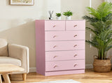 25.98"*15.75"*43.7" 5-Tier 6-Drawer Cabinet Drawer Dresser with Gold Handles Macaron Pink 89911285