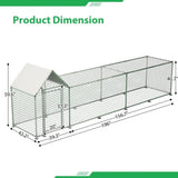 ZNTS 16x3FT Metal Chicken Coop Run Backyard Hen House Poultry Habitat Cage w/Cover W2505P151985