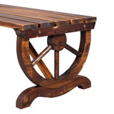 2-Person Rustic Garden Bench, Outdoor Wagon Wheel Porch Bench for Backyard Patio Garden, Brown 68112040