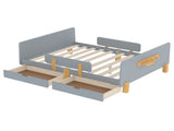 Full Size Platform Bed with Storage Drawers, Solid Wood Beds Frame with Bed Guardrail, Small Shelf, W1580P373246