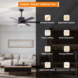 ZNTS 52 Inch Indoor Modern LED Ceiling Fan with Light and Remote Control, 6 Blades , W1592123216