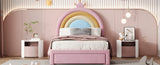 Twin Size Upholstered Rainbow Design Bed, Velvet Princess Platform Bed with Storage Drawer, No N733P234606H
