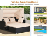 Beige Rattan Daybed Lounge W/ Retractable Top Canopy Side Tables Cushions 95150897