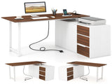 Reversible L-Shaped Desk with Built-in Charging Station, Home Office Desk with Drawers & File 06314956