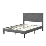 Full Size Upholstered Platform Bed Frame with Headboard, Strong Wood Slat Support, Mattress W2297P347432
