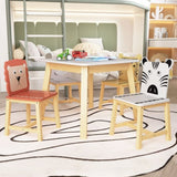 ZNTS 5 Piece Kiddy Table and Chair Set , Kids Wood Table with 4 Chairs Set Cartoon Animals 14281906