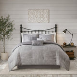 7 Piece Printed Seersucker Comforter Set Grey Queen B03597114