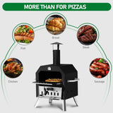 ZNTS Outdoor Pizza Oven Wood Fired 2-Layer Pizza Ovens Outside Pizza Maker with Stone, Removable Cooking 87975879