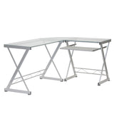 ZNTS L-Shaped Tempered Glass Top Computer Desk with Pull Out Keyboard Panel, Clear 70147724