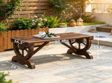 Outdoor Wagon Wheel Porch Bench for Backyard Garden,2-Person Wooden Garden Bench,Rustic Country T3971P612592