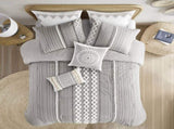 Cotton Printed Comforter Set with Chenille Gray King/Cal King B035128799